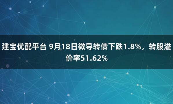 建宝优配平台 9月18日微导转债下跌1.8%，转股溢价率51.62%