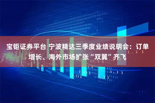宝钜证券平台 宁波精达三季度业绩说明会：订单增长、海外市场扩张“双翼”齐飞